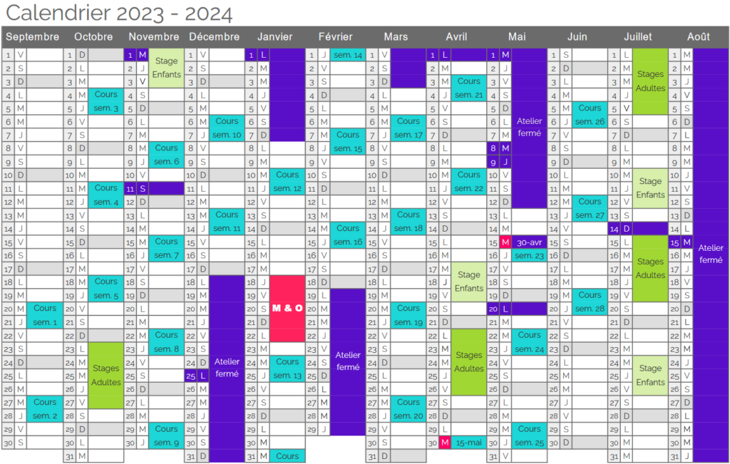 Calendrier Atelier Ceramics d. 2023-2024