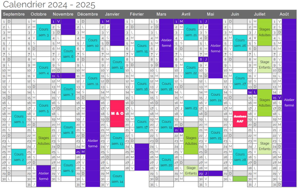 Calendrier atelier ceramics d. 2024 2025
