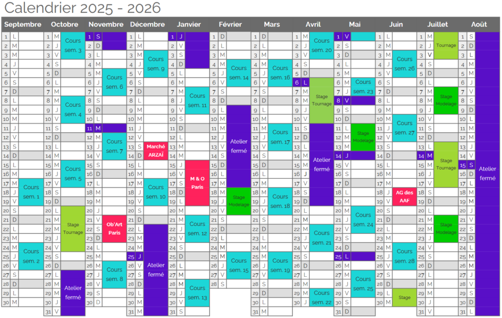 Calendrier atelier ceramics d. 2025 2026