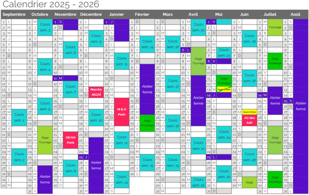 Calendrier Atelier Ceramics d. 2025