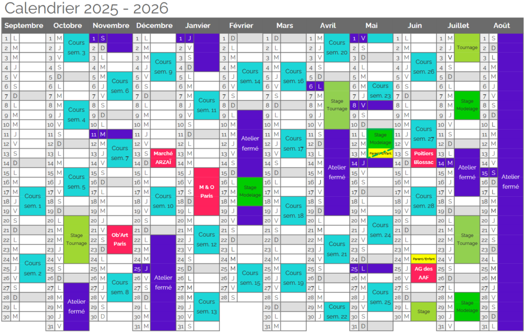 Calendrier Atelier Ceramics d. 2025